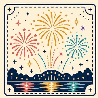 Illustrated fireworks stamp